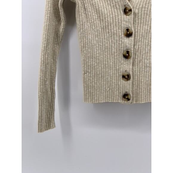 MADEWELL Women's Tan Ribbed Shrunken V-Neck Long Sleeve Cardigan SZ S - Picture 7 of 11